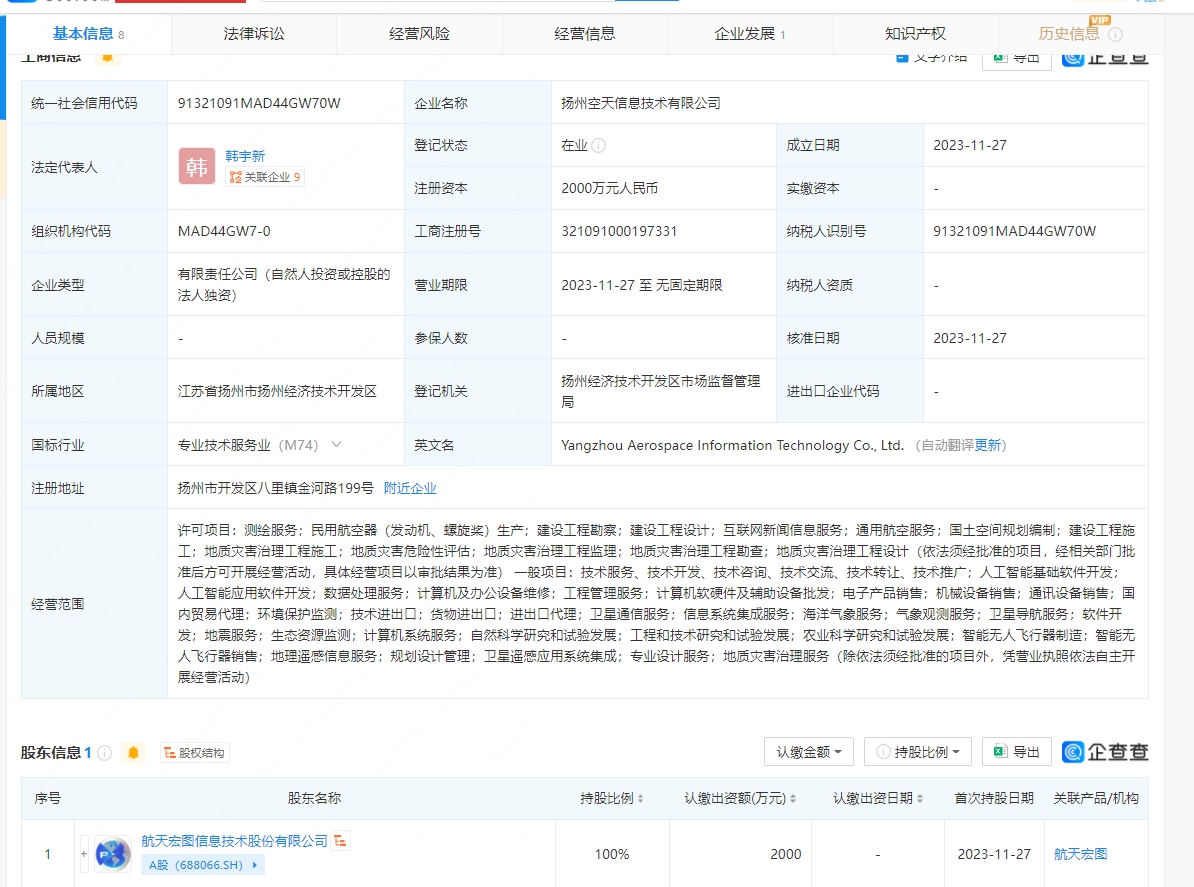 航天宏圖新設(shè)子公司，加碼AI基礎(chǔ)軟件開發(fā)賽道